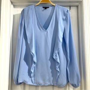 Banana Republic Women's Light Blue V-neck Crepe Flounce Blouse Sz XS